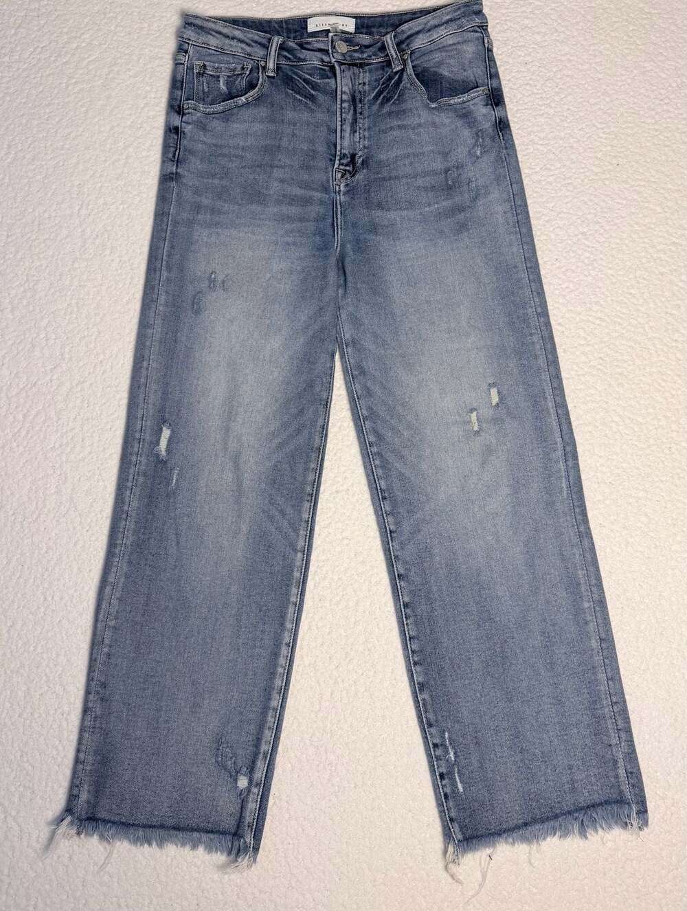 Risen Jeans Distressed Wide Leg Raw Hem Jeans Size 13/31